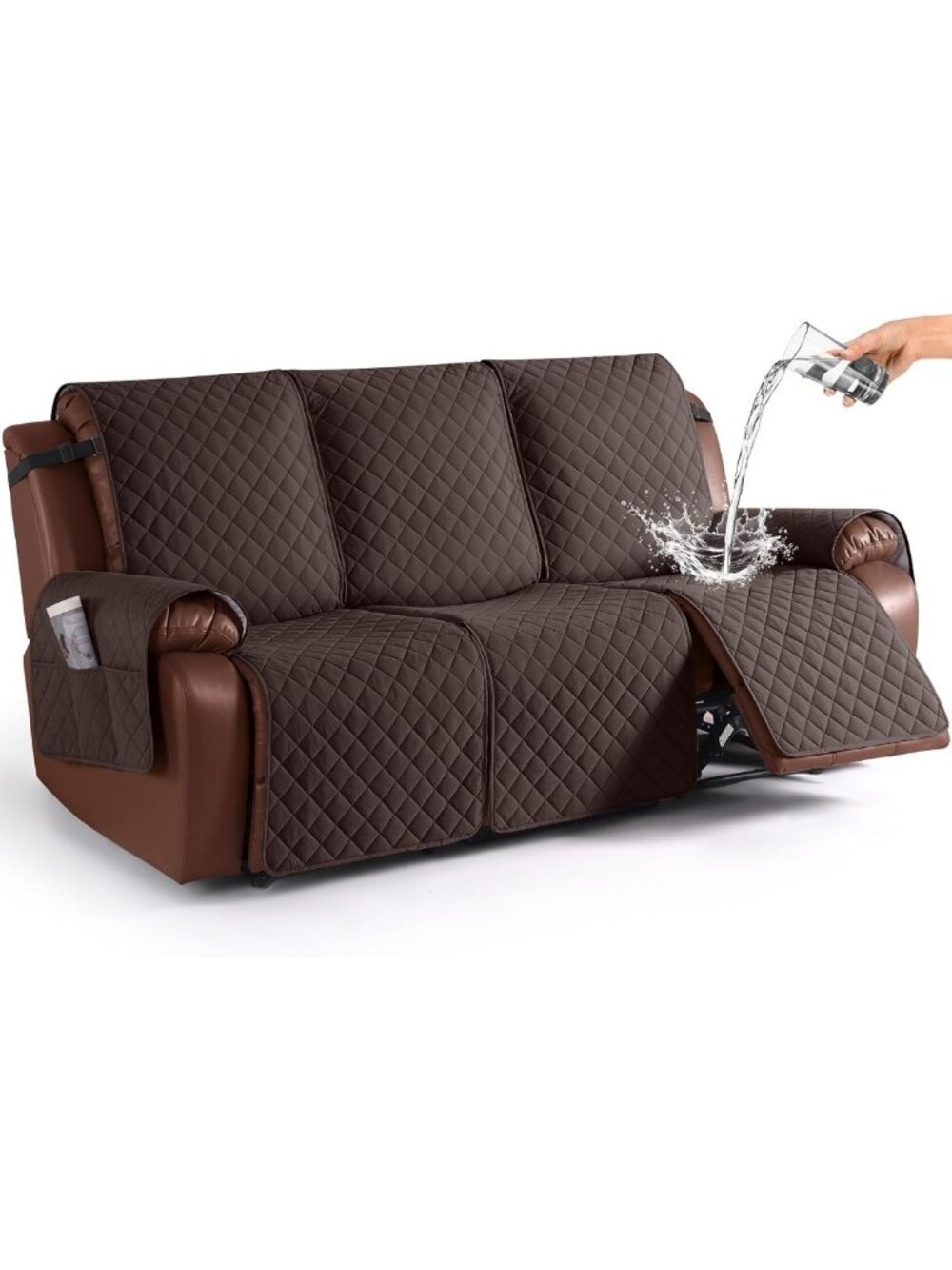 Waterproof Washable Recliner Sofa Cover, 3-Seater, Chocolate Brown, Durable
